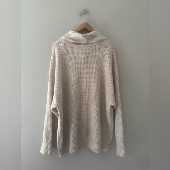 Aerie CozyUp Waffle Knit Quarter Zip Pullover Sweater - Cream - Large - Picture 6 of 6